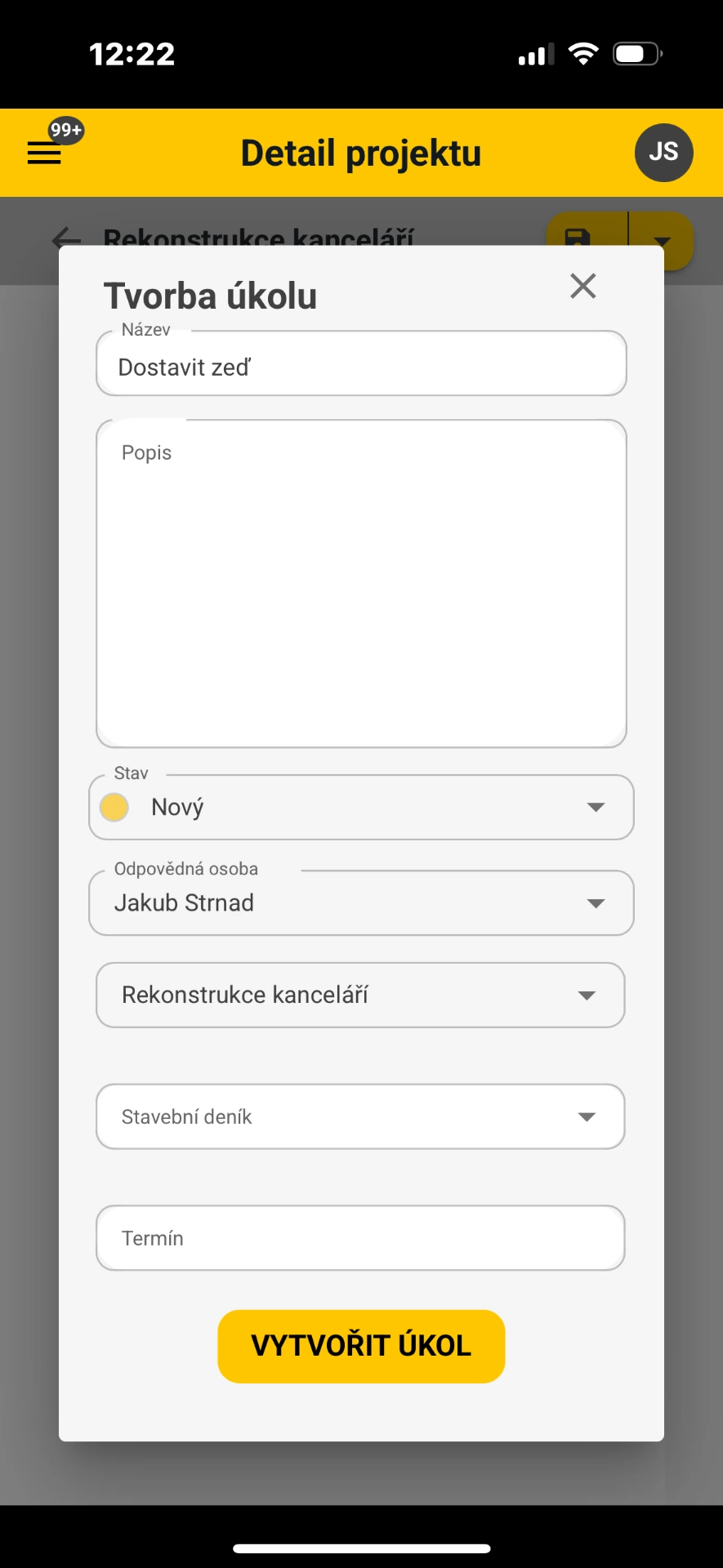 Úkoly k práci řemeslníků u konkrétní stavby ve Stavario